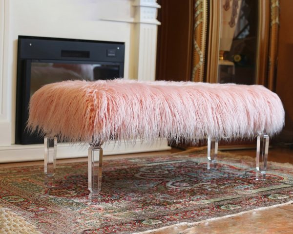 |Fur Bench with Acrylic Legs. 2 Colors to Choose: White or Pink|||