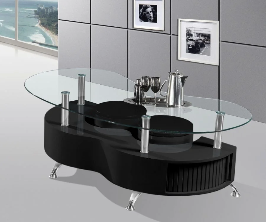 |High Gloss Lacquer Coffee Table with Glass Top|2 Stools and Inside Sotrage (Available in White and grey)