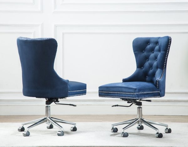 |Adjustable and Mobile Office Chair with Tufted Buttons and Nailhead Trim (Available in grey|Blue