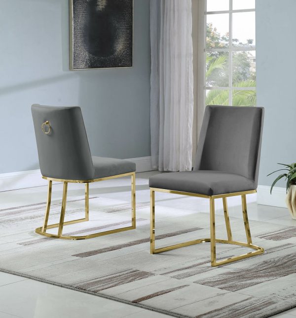 |Velvet Upholstered Side Chair|Gold Color Legs