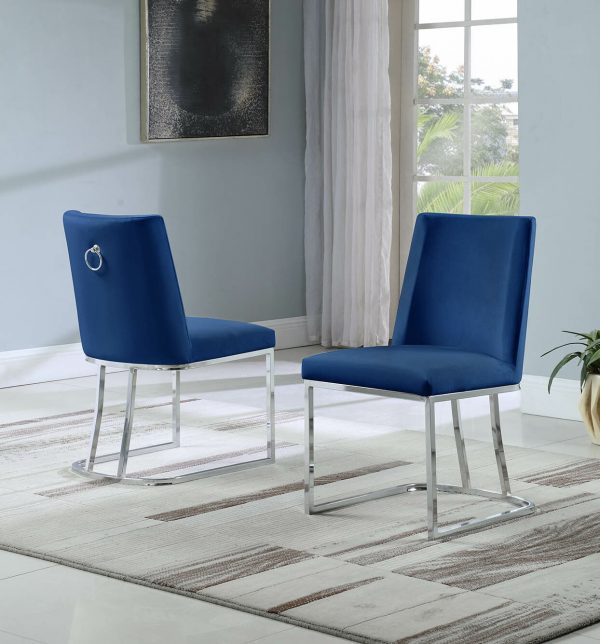 |Velvet Upholstered Side Chair|Silver Color Legs