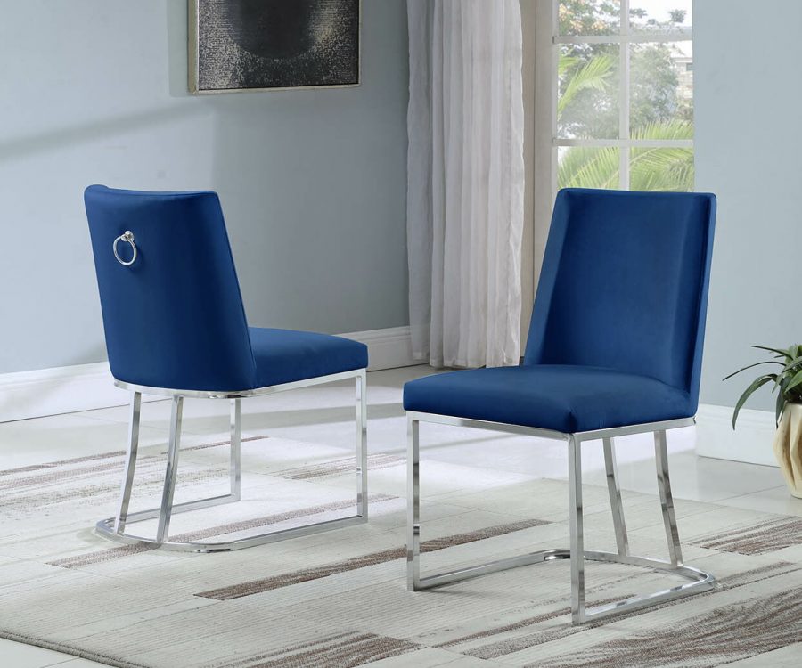 |Velvet Upholstered Side Chair|Silver Color Legs