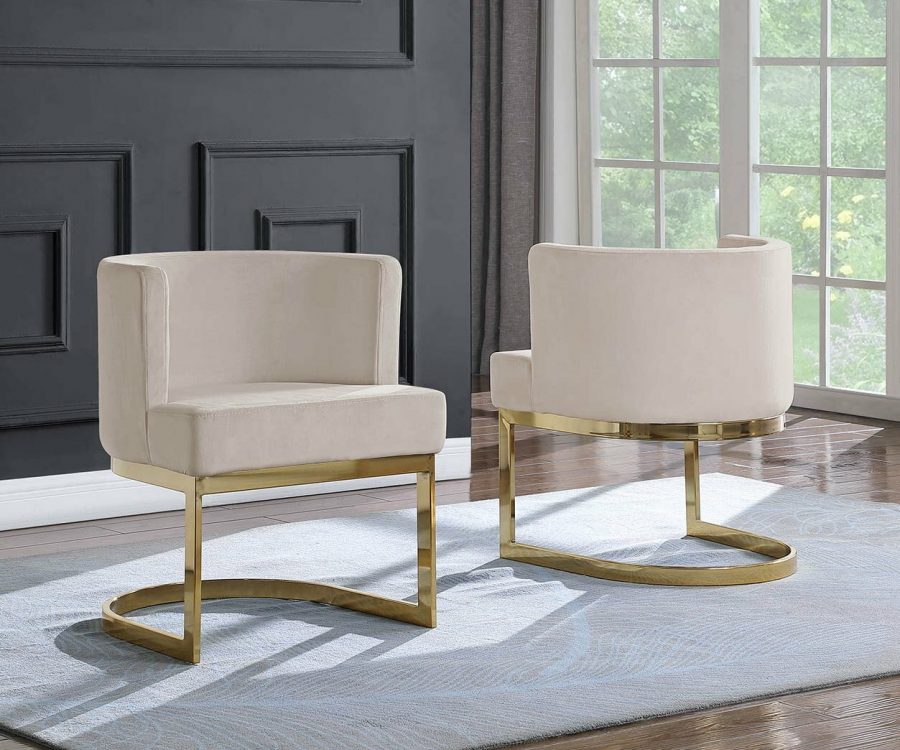 |Beige Velvet Side Chair with Gold|Chrome Base - Single