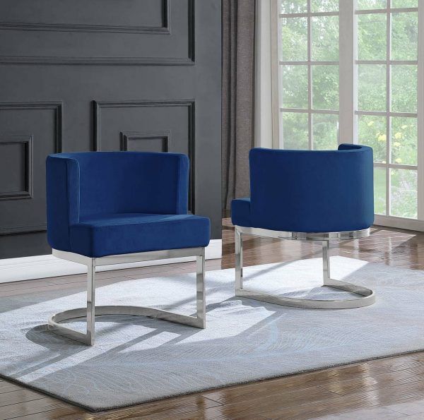|Navy Blue Velvet Side Chair with Silver|Chrome Base - Single
