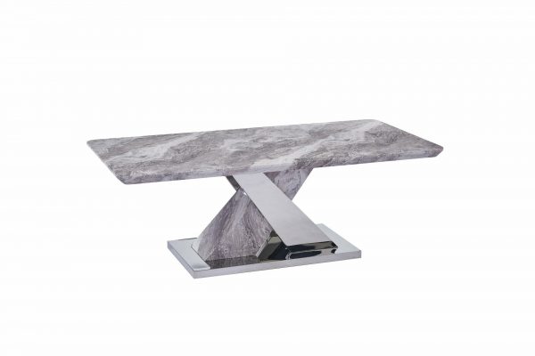 |White Faux Marble Coffee Table w/Stainless Steel X-Base