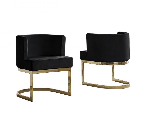 Black Velvet Side Chair with Gold