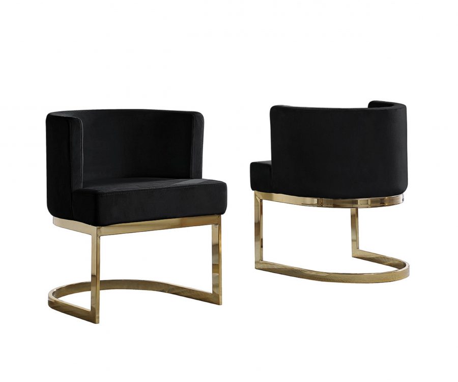 Black Velvet Side Chair with Gold