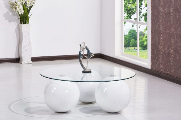 High Gloss Lacquer Coffee Table with Glass Top (Available in grey