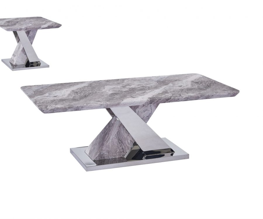 White Faux Marble Coffee Table Set: Coffee Table