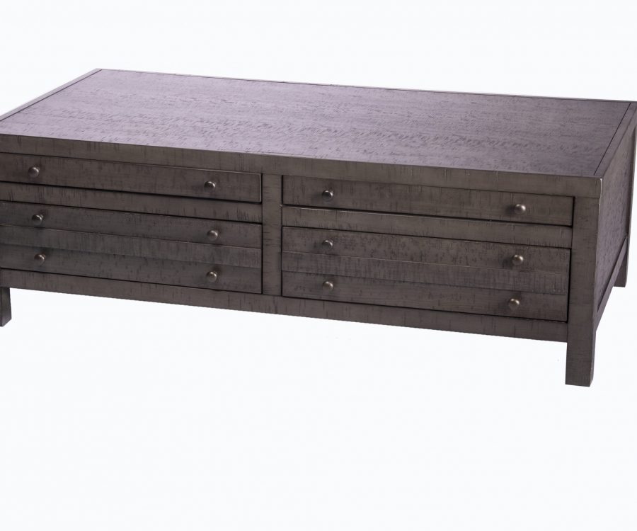 Rustic Style Coffee Table with 4-Drawer Storage|Rustic Dark Grey|