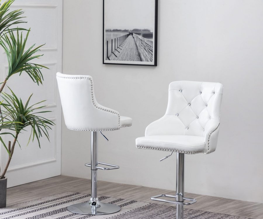 |Faux Leather Adjustable Bar Stool in White