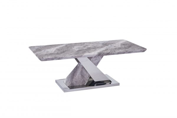 White Faux Marble Coffee Table w/Stainless Steel X-Base