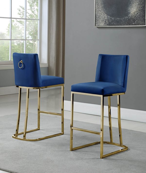 |37" Velvet Upholstered Counter Height|Gold Color Legs