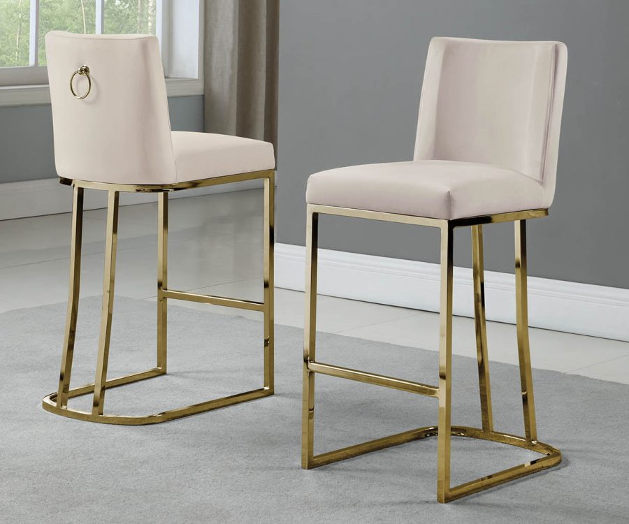 |37" Velvet Upholstered Counter Height|Gold Color Legs