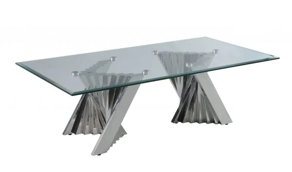 Glass Coffee Table with Stainless Steel Double Base|
