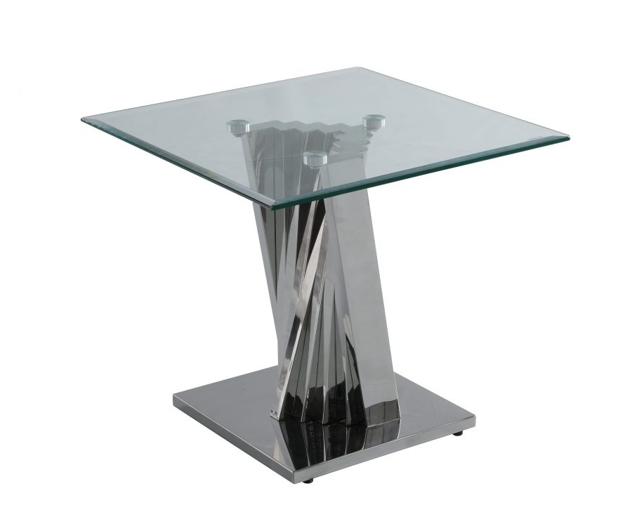 Glass End Table with Stainless Steel Base|