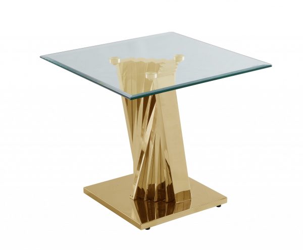 |Glass End Table with Stainless Steel Gold Base|