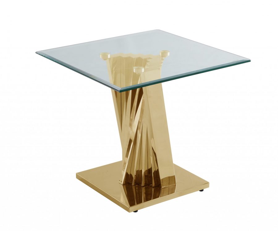 |Glass End Table with Stainless Steel Gold Base|