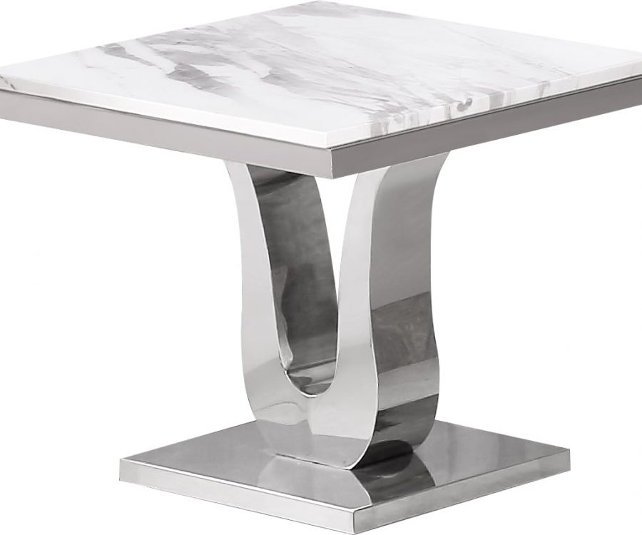 |Marble Top End Table with Stainless Steel Base