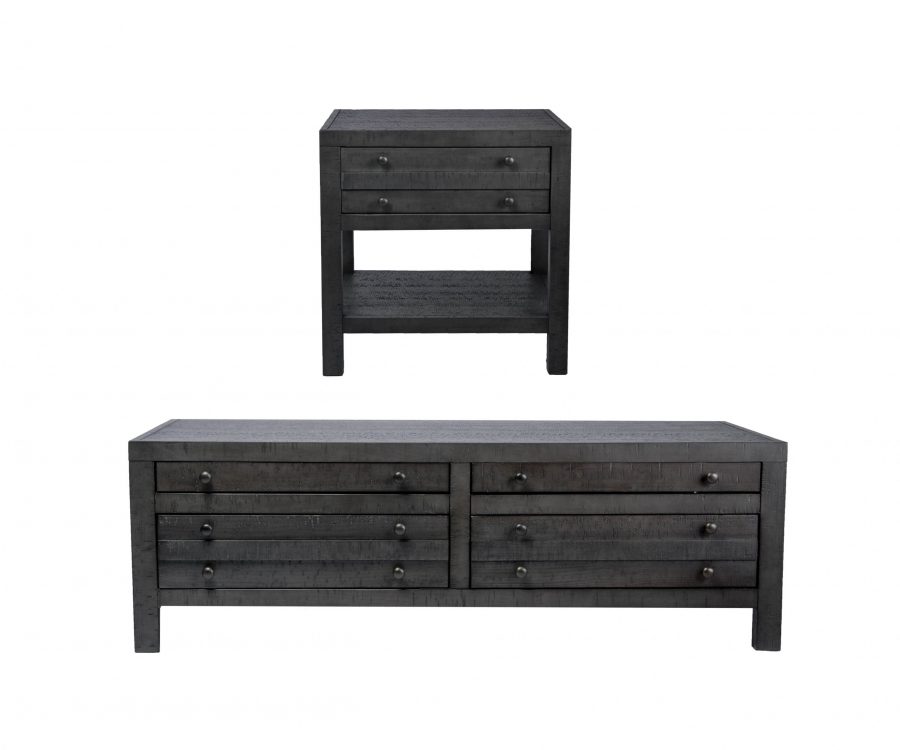 Rustic Style 2-piece Coffee Set- Coffee Table + End Table|Rustic Dark Grey|Rustic Dark Grey