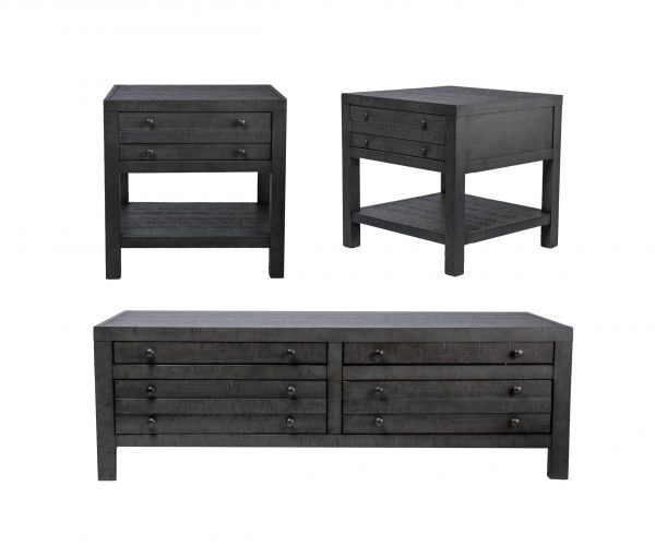Rustic Style 3-piece Coffee Set - Coffee Table + 2 End Tables|Rustic Dark Grey|Rustic Dark Grey