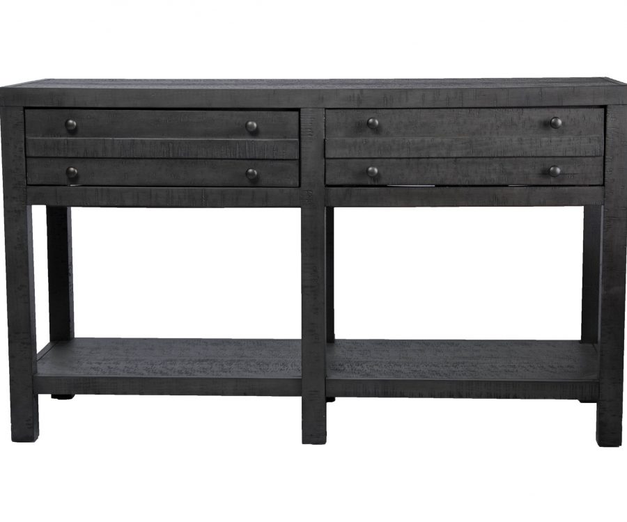 Rustic Style Console Table with Shelf and 2-Drawer Storage|Rustic Dark Grey|