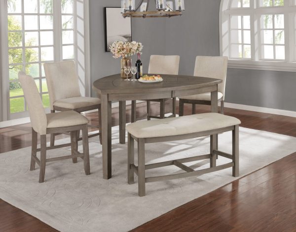 Petal-Shaped Table & Chairs in Dark Grey|4 Chairs & 1 Bench in Beige|