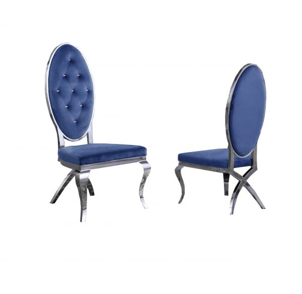Navy Blue Tufted Velvet Side Chair with Stainless Steel Legs - Set of 2