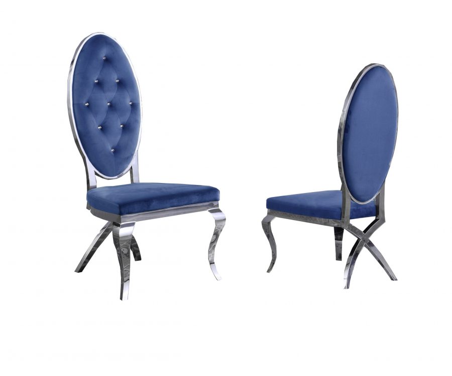 Navy Blue Tufted Velvet Side Chair with Stainless Steel Legs - Set of 2