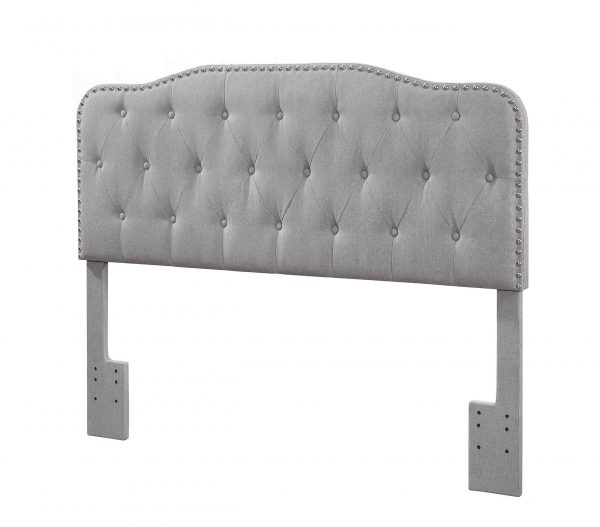 Headboard with Tufted Buttons and Nailhead Trim. 2 Colors to Choose: Smoke grey or Fog Beige