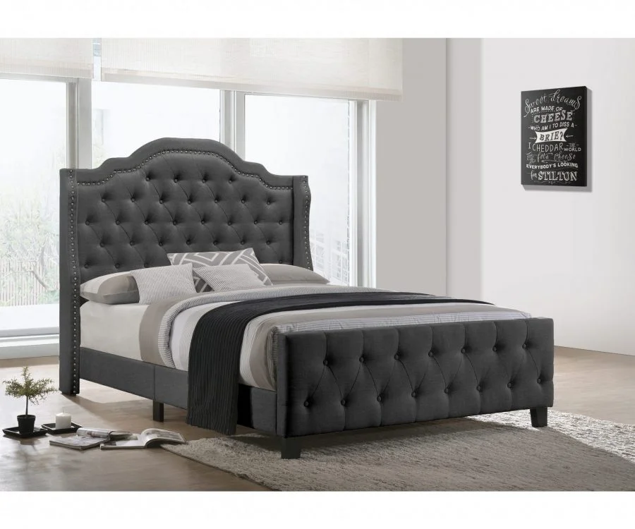Dark Grey Linen Tufted Panel Bed - Queen