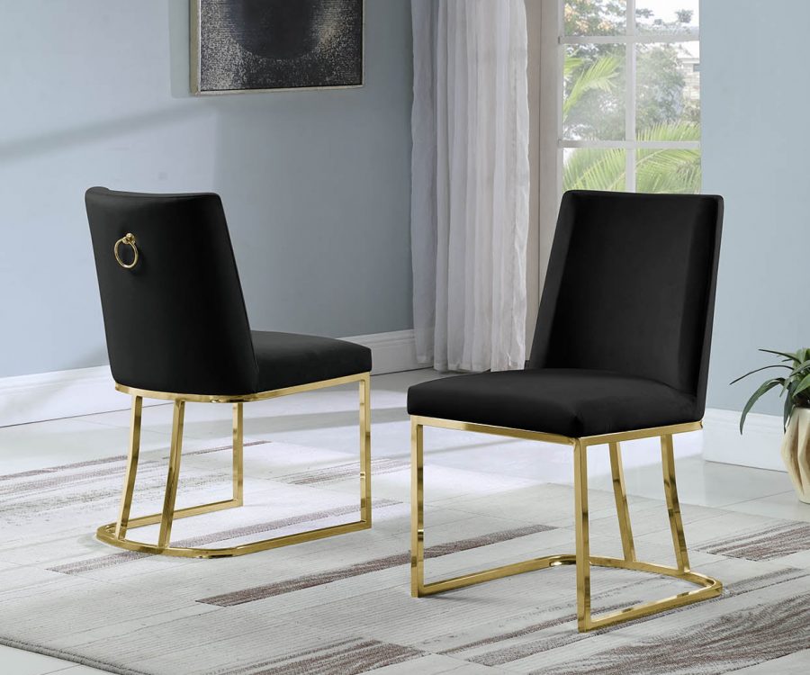 |Velvet Upholstered Side Chair|Gold Color Legs