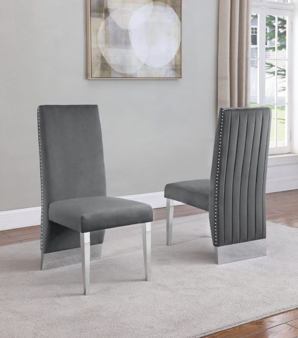 Tufted Velvet Upholstered Dining Chair|4 Colors to Choose (Set of 2) - Dark grey