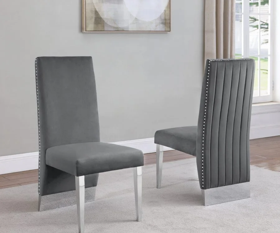 Tufted Velvet Upholstered Dining Chair|4 Colors to Choose (Set of 2) - Dark grey
