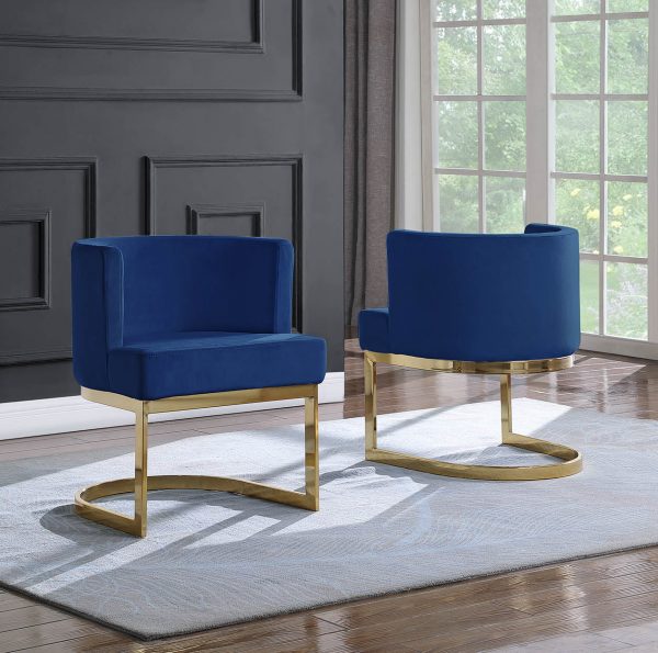 |Navy Blue Velvet Side Chair with Gold|Chrome Base - Single