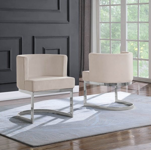 |Beige Velvet Side Chair with Silver|Chrome Base - Single