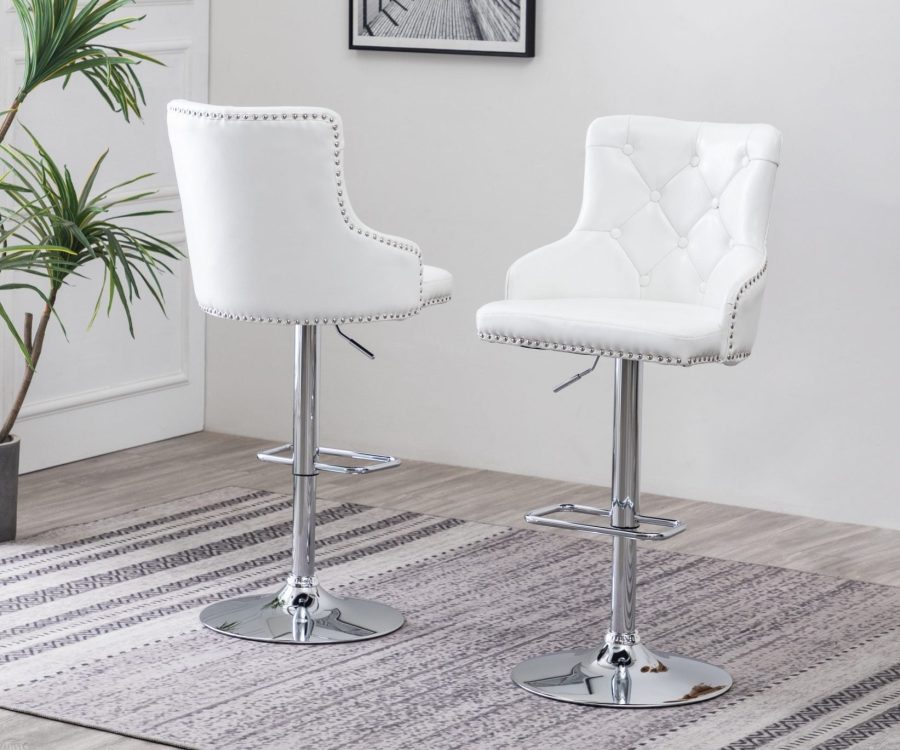 Faux Leather Adjustable Bar Stool in White