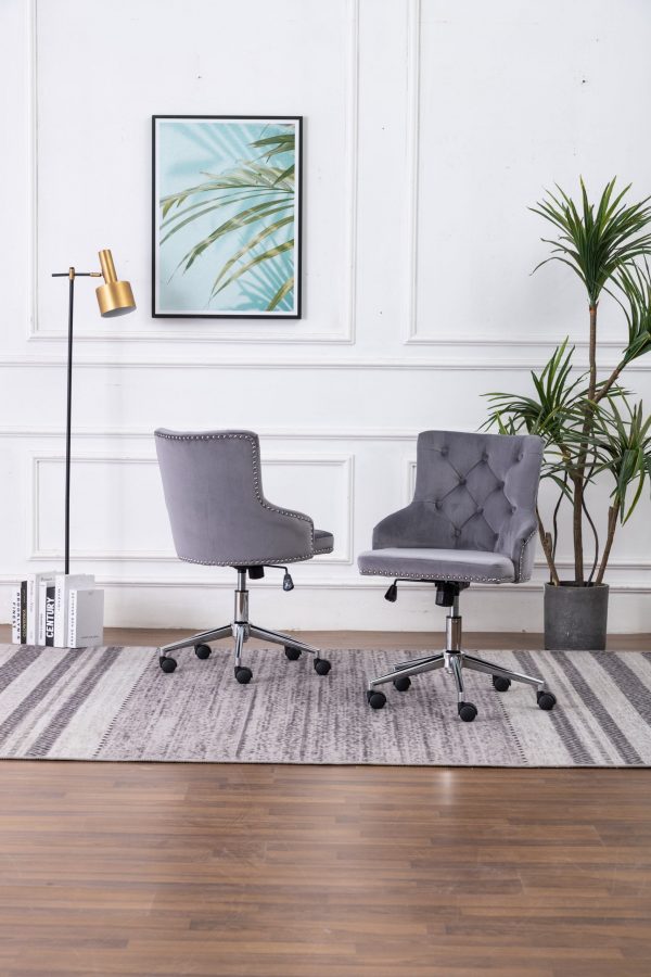 Tufted Velvet Upholstered Adjustable Side Chair in Dark Grey - Single Only