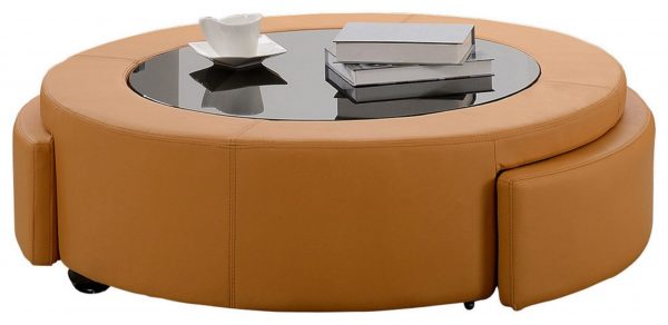 Bonded leather coffee table with two drawers and three colors to Choose: orange