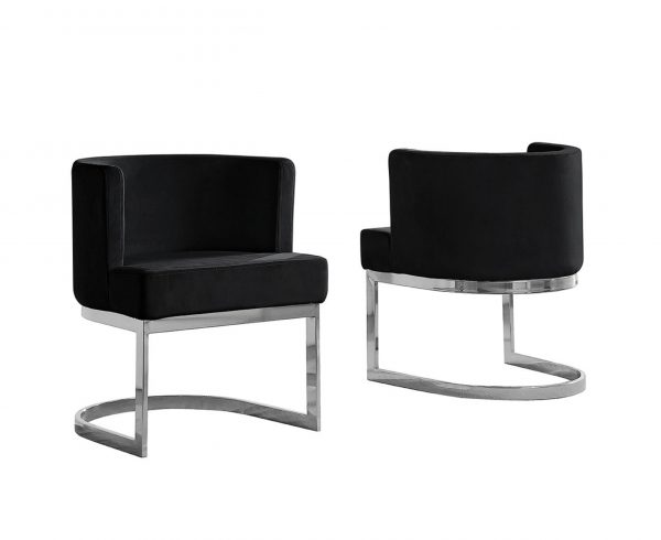Black Velvet Side Chair with Silver