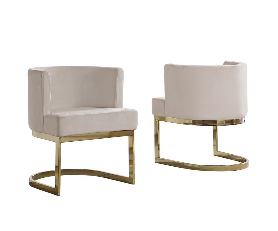 Beige Velvet Side Chair with Gold