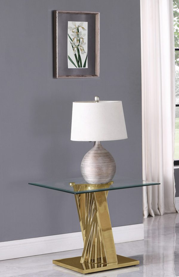 Glass End Table with Stainless Steel Gold Base